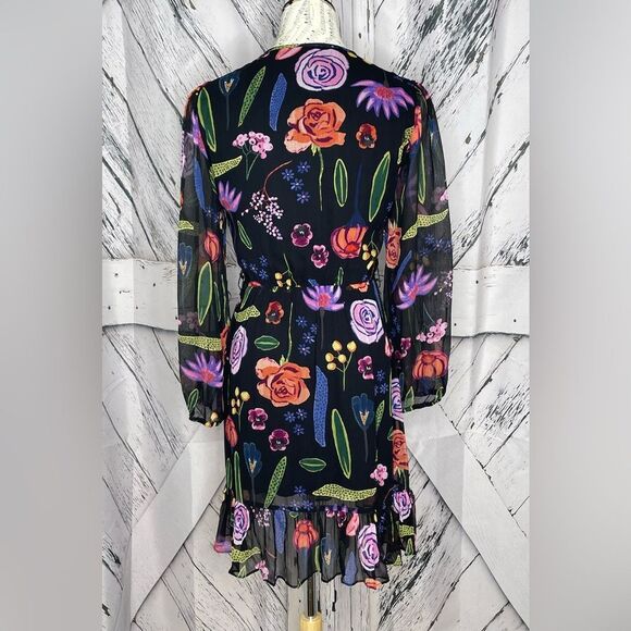 Baum Und Pferdgarten Dress Wrap-Effect Floral Print Georgette Mini Size 34 - Picture 8 of 13